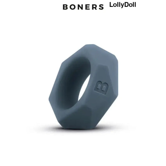 Cockring diamant Boners en silicone gris, design élégant pour stimulation confortable, disponible sur LollyDoll.