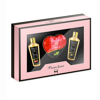 Coffret massage coquin huile bougie naturel Plaisir Secret — emballage recyclable made in France