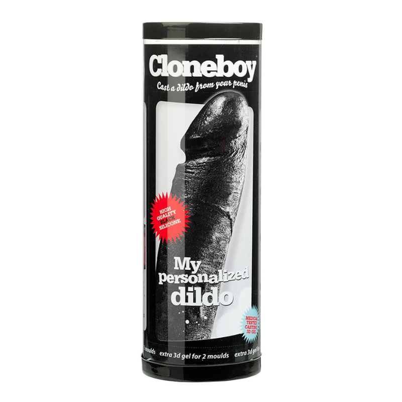 Gode personnalisable noir Cloneboy, kit de moulage de pénis en silicone noir avec ventouse et cockring lasso