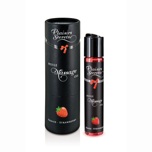Huile massage gourmande Plaisirs Secrets fraise 59ml comestible flacon LollyDoll