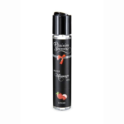 Huile massage gourmande Plaisirs Secrets litchi bouchon flip-top 100% végétale