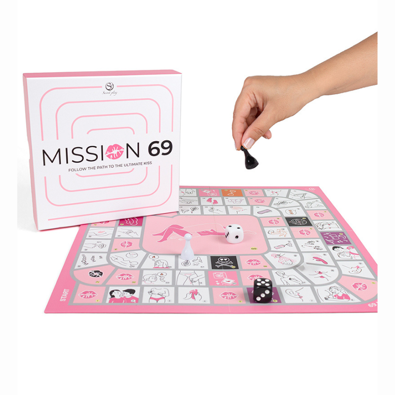 Jeu de société érotique couple Mission 69 Secret Play — plateau illustré avec parcours et cases