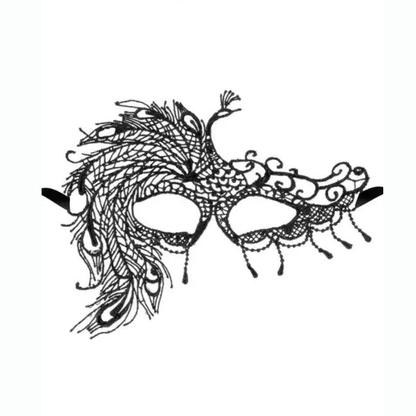 Superbe masque sexy loup dentelle, souple avec une forme asymétrique en forme de paon, pour accompagner vos tenues coquines ou vos déguisements sexy.