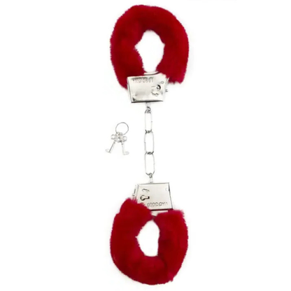 Menottes fourrure Shots couleur rouge avec clé, idéales pour jeux de rôles et expériences coquines.