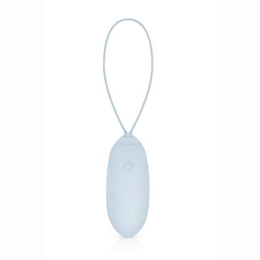 Oeuf vibrant waterproof bleu LUV EGG – détail silicone médical doux cordon de retrait usage bain douche
