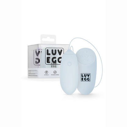 Oeuf vibrant waterproof rechargeable LUV EGG bleu – boîte de présentation USB charge et télécommande pile incluse