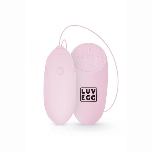 Oeuf vibrant télécommandé débutante rose LUV EGG – vue ensemble oeuf silicone médical et télécommande sans fil