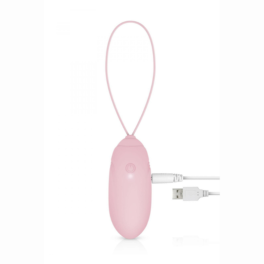 Oeuf vibrant télécommandé débutante LUV EGG rose – détail texture silicone médical doux et cordon de retrait