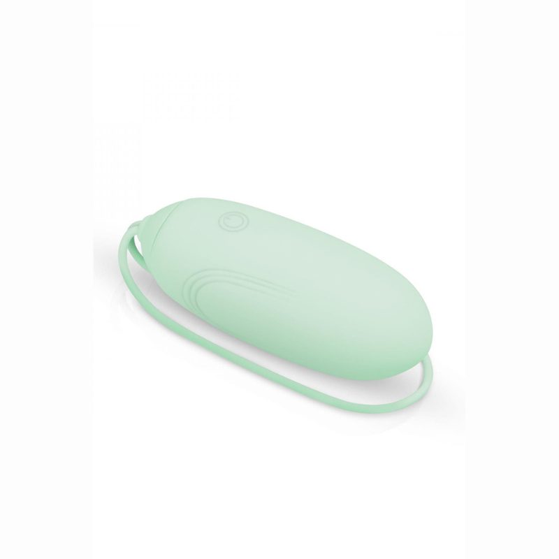 Oeuf vibrant télécommandé couple LUV EGG vert – détail texture silicone médical doux et cordon de retrait