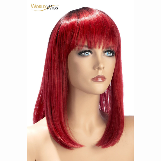 Perruque rouge carré dégradé Elvira World Wigs — vue de face, coupe carré mi-longue rouge foncé