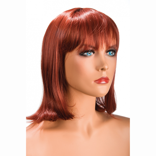 Perruque rousse mi-longue mèche effilée Camila World Wigs — vue de face, mèche avant et chevelure cuivrée naturelle