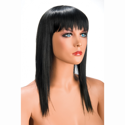 Perruque brune longue frange femme Allison World Wigs — vue de face, mèche effilée et chevelure sombre naturelle
