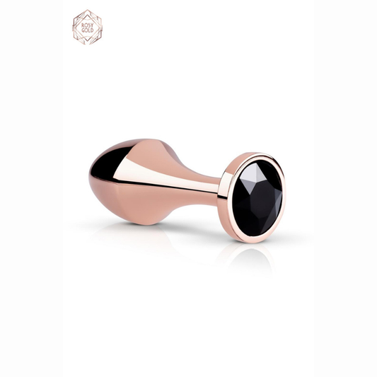 Plug bijou anal aluminium rose gold cristal noir Rosy Gold LollyDoll