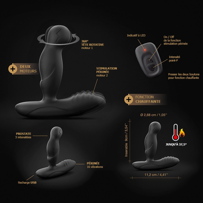 Stimulateur prostatique rotatif chauffant P Swing Dorcel – détail base texturée 16 modes vibration périnée télécommandé