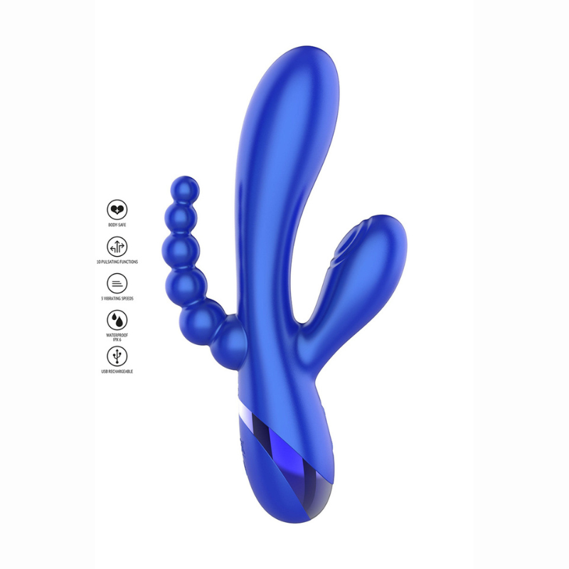 Vibro multi-plaisirs Triple Love Xocoon perles anales silicone bleu