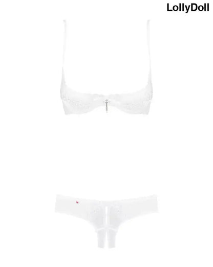 L'Ensemble de lingerie 2 pièces string ouvert blanc Alabastra et soutien gorge demi , un set irrésistible pour séduire.