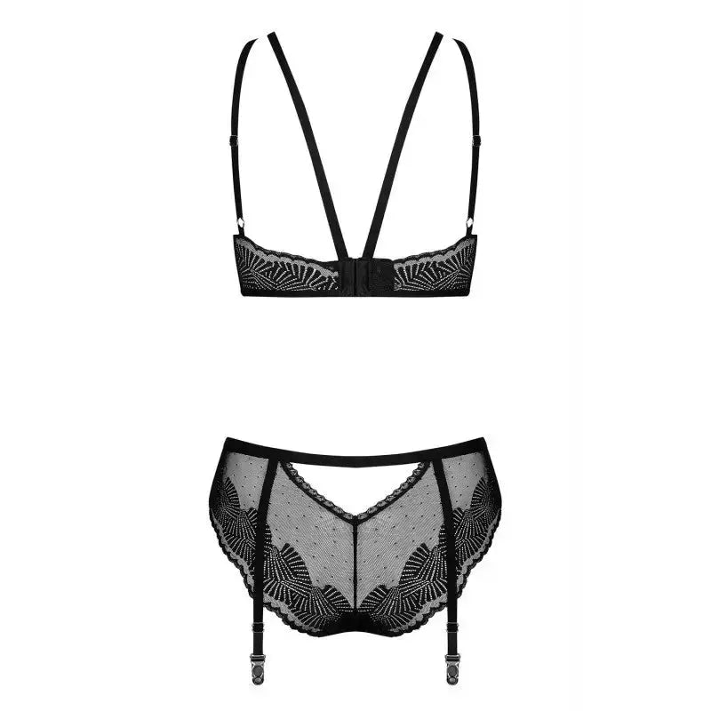 Ensemble sexy Allastia 2 pcs - Noir, lingerie élégante avec motif délicat et finitions séduisantes, devant et dos.