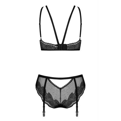 Ensemble sexy Allastia 2 pcs - Noir, lingerie élégante avec motif délicat et finitions séduisantes, devant et dos.