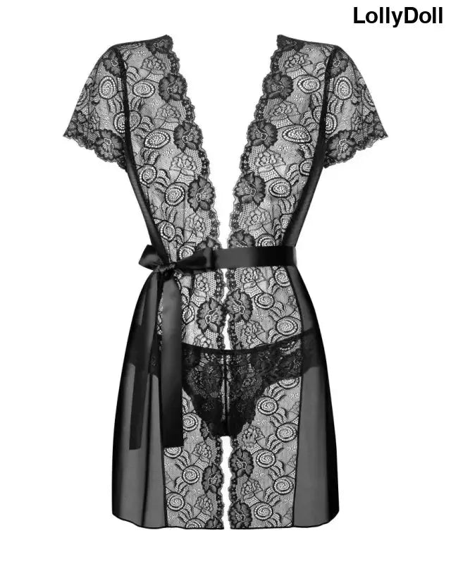 Alluria peignoir noir en dentelle, lingerie fine disponible chez LollyDoll