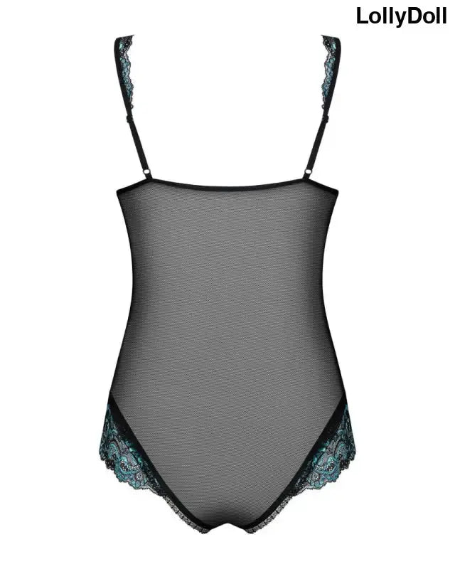 Amanta body ouvert noir et turquoise, sexy et audacieux. Ce body ouvert à mailles très fines sur l'arrère allie élégance et disponible chez LollyDoll