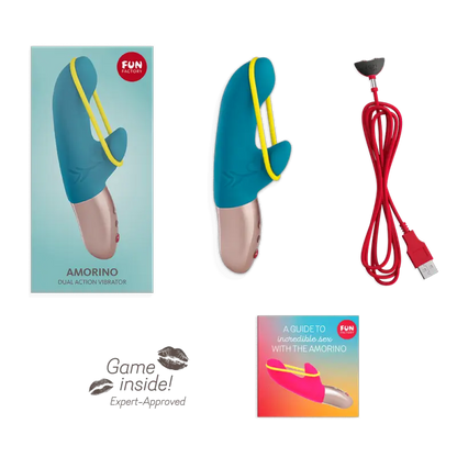 Amorino vibro rechargeable rabbit avec élastique jaune pour un plaisir ciblé Vibromasseur disponible chez LollyDoll