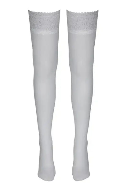 Bas autofixants blanc cotelli legwear avec jarretière en dentelle blanche disponible chez LollyDoll
