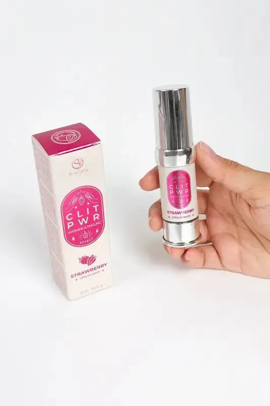 Baume clitoris Clit Pwr Fraise avec packaging, produit stimulant pour intensifier le plaisir.
