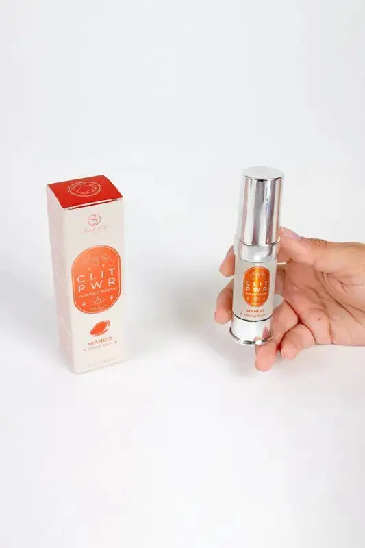 Baume clitoris Clit Pwr Mangue avec packaging, produit pour le bien-être intime.