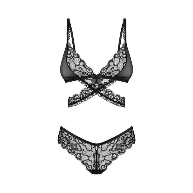 ensemble lingerie noir dentelle pendentif argent