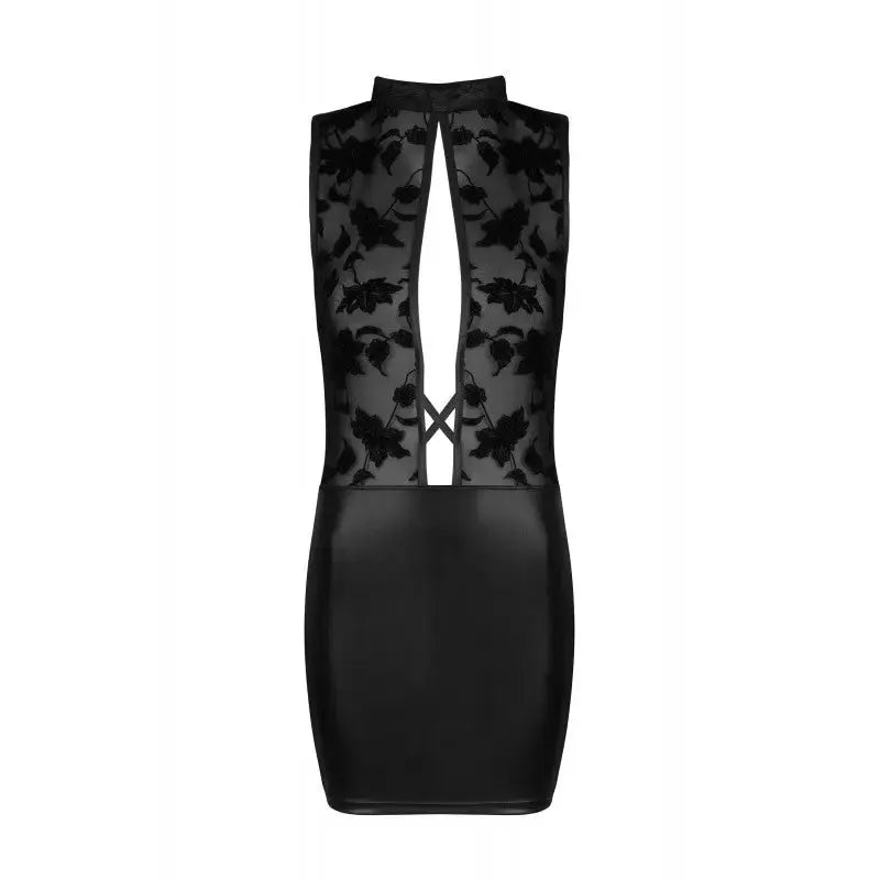 Robe sexy noire en dentelle, ouverte sur le côté. Parfaite pour une soirée glamour. Disponible disponible chez LollyDoll