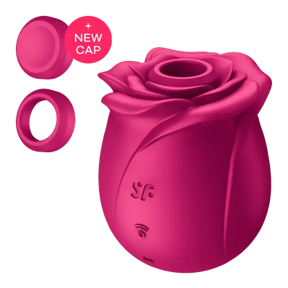 Stimulateur clitoridien Classic Blossom Pro 2 Satisfyer en forme de rose rose avec capuchon.
