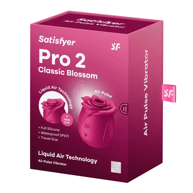 Stimulateur clitoridien Classic Blossom Pro 2 Satisfyer - emballage en rose avec technologie d'air liquide
