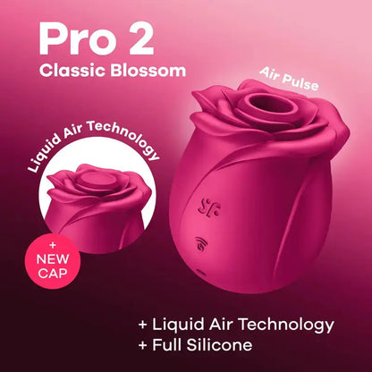 Stimulateur clitoridien Classic Blossom Pro 2 Satisfyer - Rose, technologies Liquid Air, design élégant en silicone.