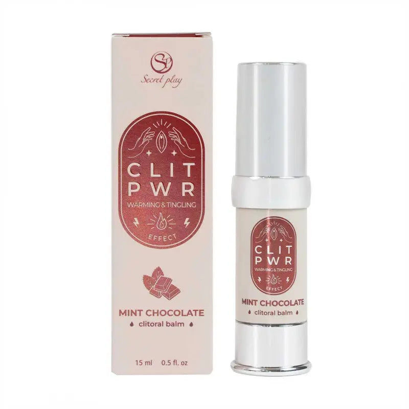 Baume clitoris Clit Pwr menthe chocolat de Secret Play dans un flacon avec emballage.