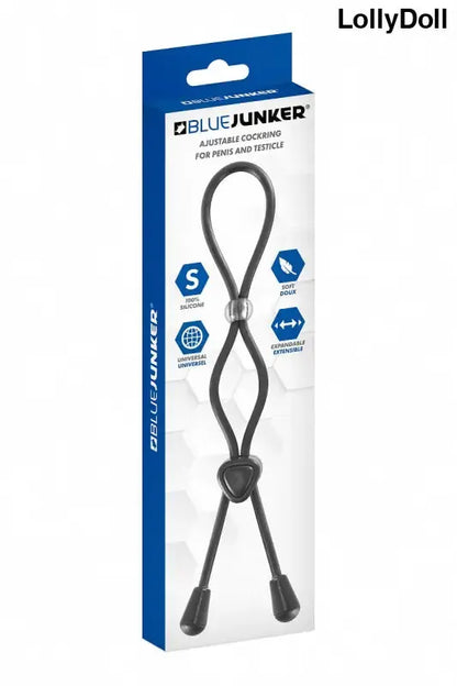 Cockring ajustable double boucle Blue Junker sur emballage, accessoire conçu pour intensifier le plaisir intime.