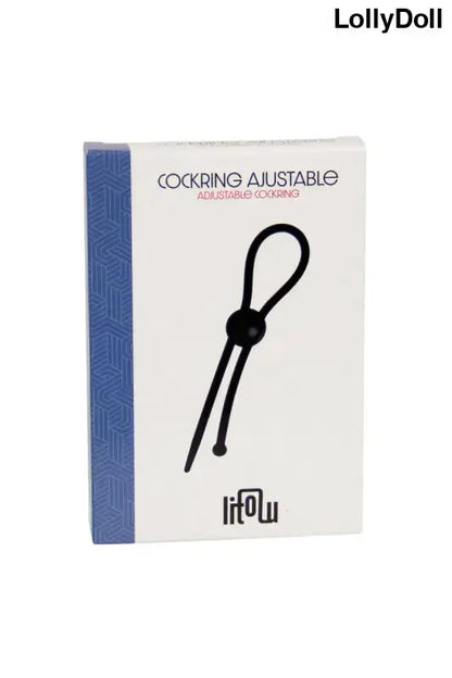 Cockring réglable de la marque Litolu, emballage en boîte blanche et bleue avec un design moderne.