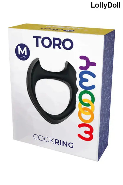 Packaging du cockring Toro M de Wooomy, mettant en avant le symbole et la taille M.
