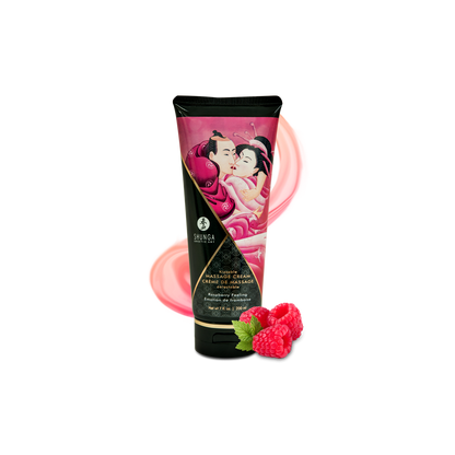 Crème massage comestible Shunga framboise onctueuse hydratante sans paraben vegan