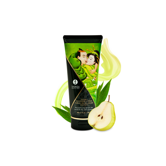 Crème massage comestible Shunga poire thé vert onctueuse hydratante sans paraben vegan