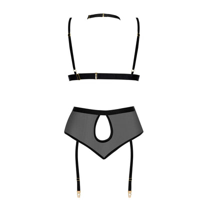 Ensemble lingerie 3 pièces dentelle noire porte-jarretelles livré dans un coffret cadeau emballage élégant Cristalyn