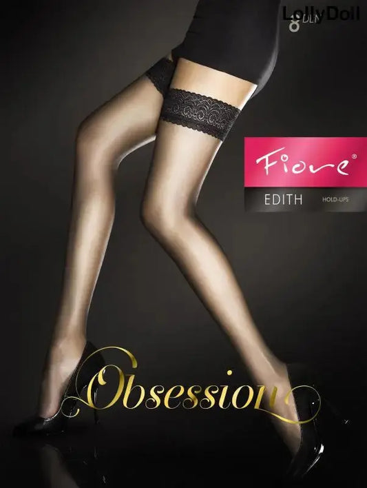 Découvrez les bas sexy autofixants 'Edith Bas 8 DEN - Noir' pour une touche de sophistication et de séduction. Leur couleur noire classique s'adaptera à toutes vos tenues. Légères et confortables, ces bas sublimeront vos jambes en toute élégance. Disponibles chez LollyDoll pour un look irrésistible.