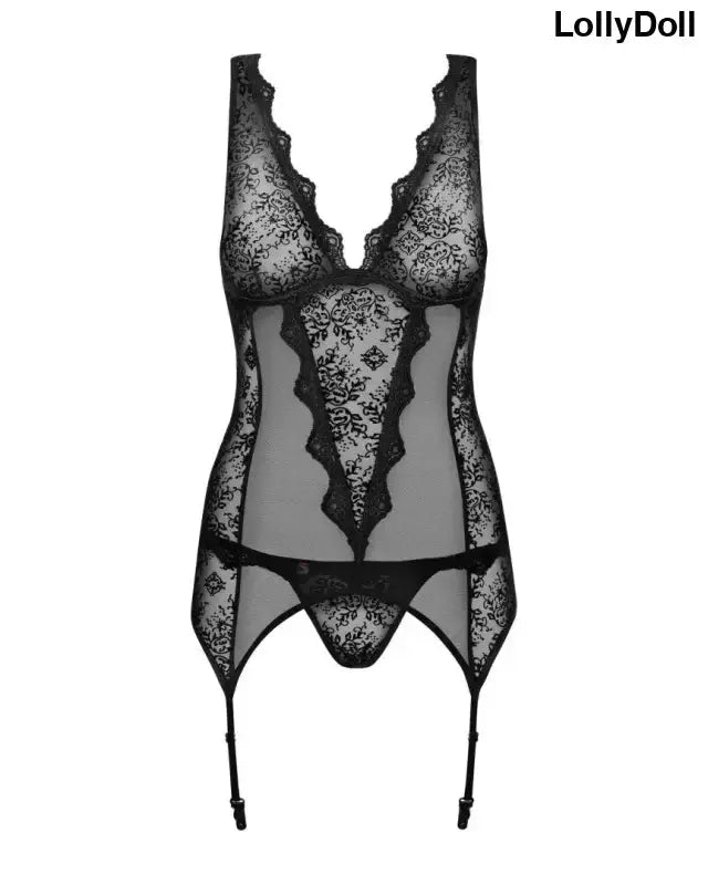 Elégante guêpière Emperita noire, dentelle délicate et ses finitions raffinées Disponible chez LollyDoll