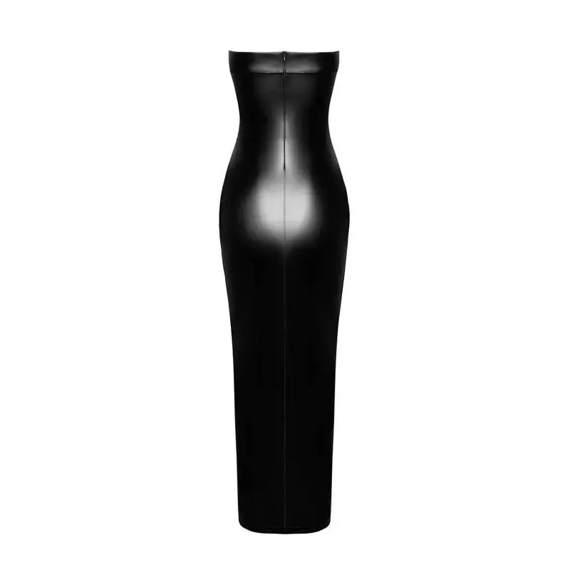Robe longue Aphrodisia F336 sexy, silhouette ajustée, style contemporain et audacieux, robe noire élégante.