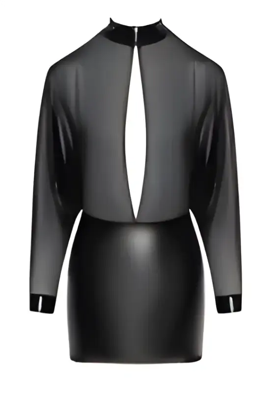 Robe sexy Opium Wetlook mini robe noire avec décolleté audacieux et manches longues.