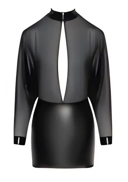 Robe sexy Opium Wetlook mini robe noire avec décolleté audacieux et manches longues.