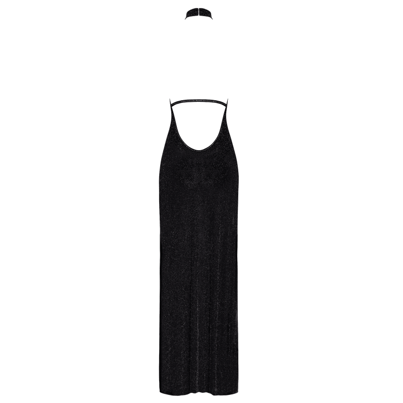 Robe longue pailletée noire Noir Handmade – vue d'ensemble du tombé fluide sur toute la longueur
