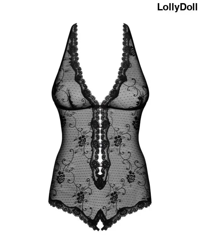 Body noir en dentelle et motifs floraux brodés