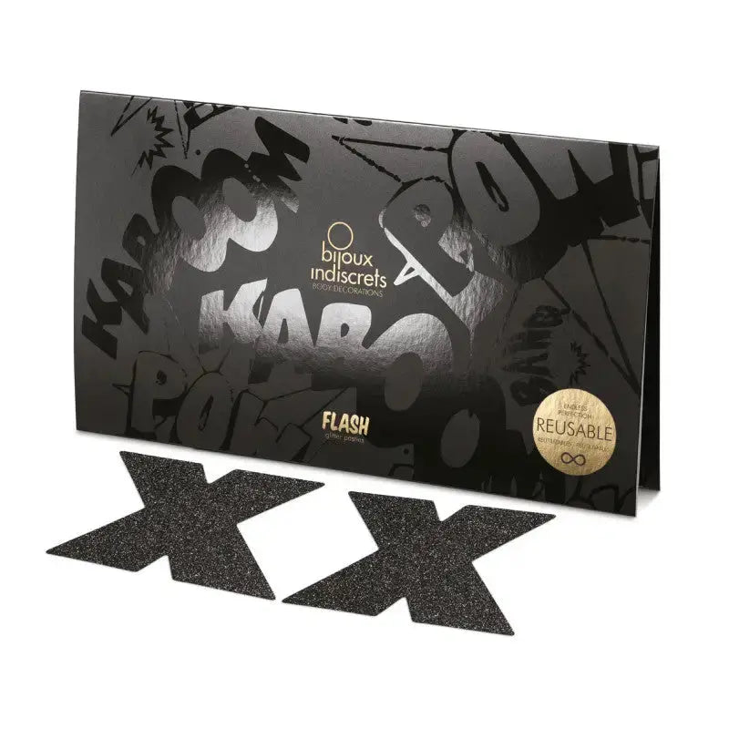 Cache-tétons Croix - Flash Noir, accessoire sexy audacieux, format réutilisable, surprises coquines.
