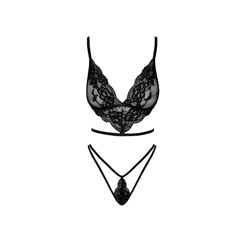 Ensemble soutien gorge string dentelle noire French Kiss 240 — vue d'ensemble 2 pièces