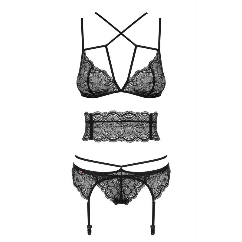 ensemble lingerie noir 4 pièces ceinture dentelle